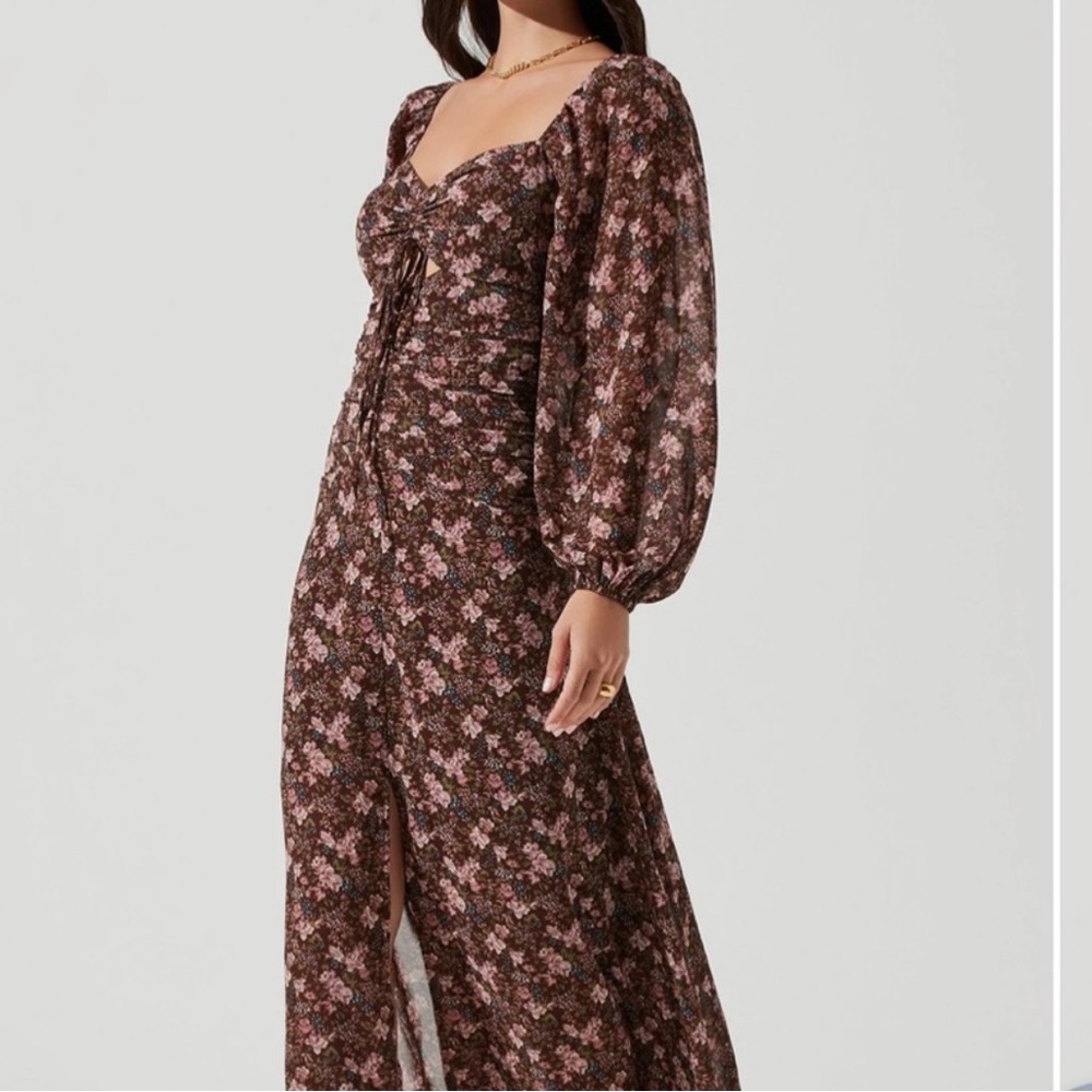 ASTR Floral Midi Brown and Pink Wedding Guest Dress Size Small - Picture 3 of 9